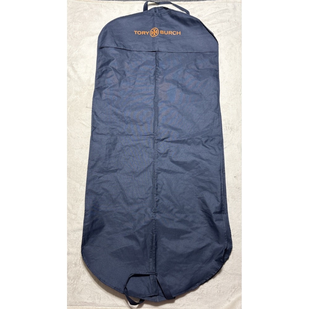 Tory Burch Garment Bag Full Zip Blue Hanging Cloth Suit Dress Travel Orange Logo